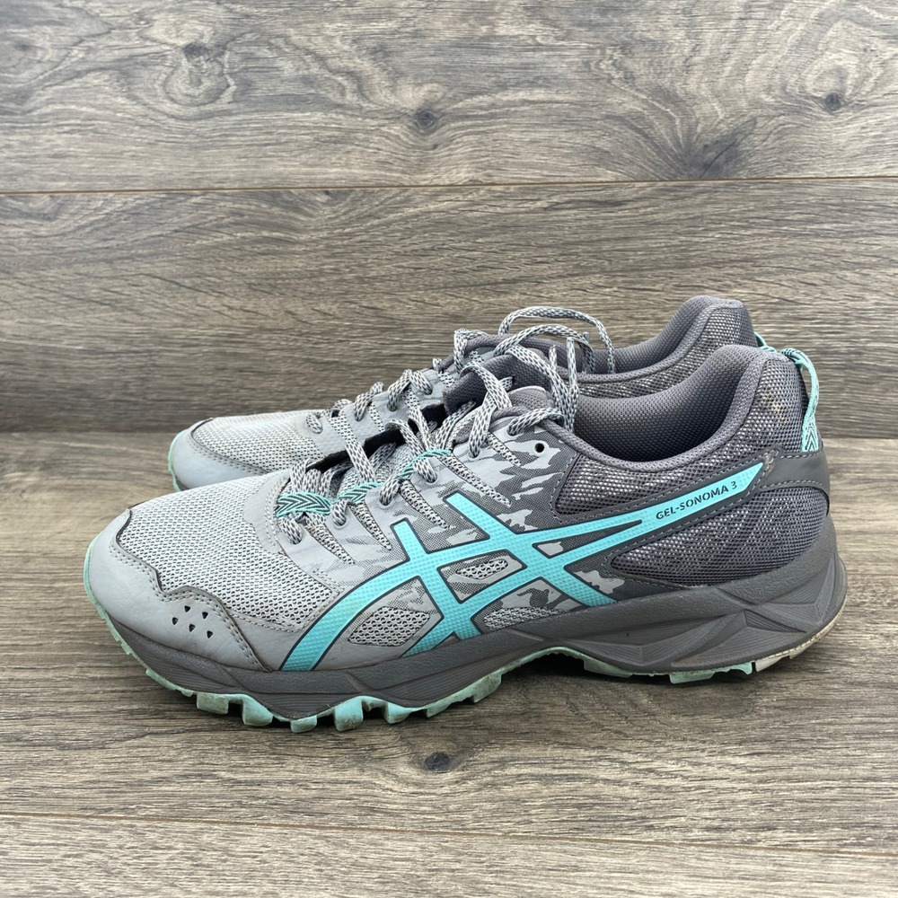 Asics Gel-Sonoma 3 Trail Running Shoes Womens 10 Grey Teal T776N Lugged Sole